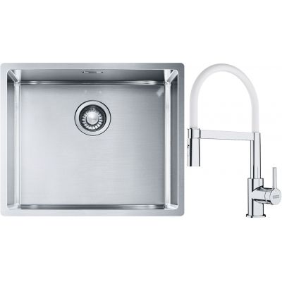 Franke Box BXX 110-50/BXX 210-50 zlewozmywak 54x45 cm stalowy z baterią kuchenną Lina chrom/biały (1270453656, 1150626088)