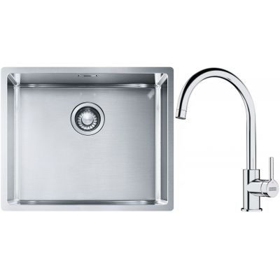Franke Box BXX 110-50/BXX 210-50 zlewozmywak 54x45 cm stalowy z baterią kuchenną Lina chrom (1270453656, 1150693228)