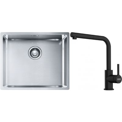 Franke Box BXX 110-50/BXX 210-50 zlewozmywak 54x45 cm stalowy z baterią kuchenną Lina czarny mat (1270453656, 1150712435)