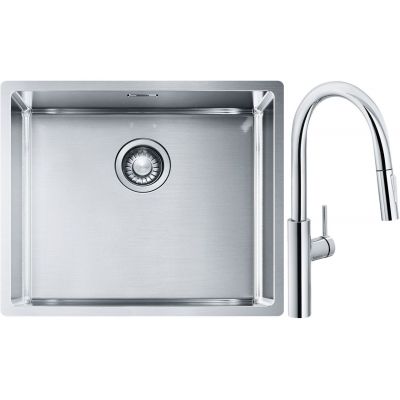 Franke Box BXX 110-50/BXX 210-50 zlewozmywak 54x45 cm stalowy z baterią kuchenną Pescara L Slide-In chrom (1270453656, 1150538940)