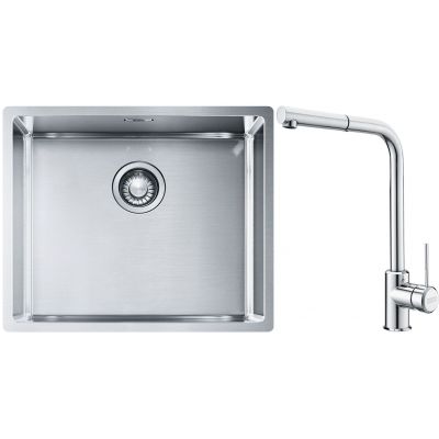 Franke Box BXX 110-50/BXX 210-50 zlewozmywak 54x45 cm stalowy z baterią kuchenną Sirius Side chrom (1270453656, 1150668280)