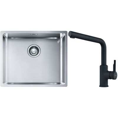 Franke Box BXX 110-50/BXX 210-50 zlewozmywak 54x45 cm stalowy z baterią kuchenną Urban czarny mat (1270453656, 1150627523)