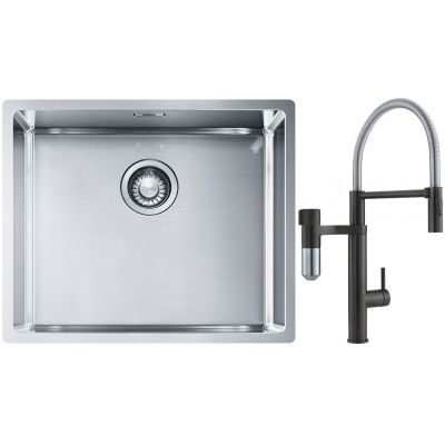 Franke Box BXX 110-50/BXX 210-50 zlewozmywak 54x45 cm stalowy z baterią kuchenną Vital Semi-Pro czarny mat/stal (1270453656, 1200621313)