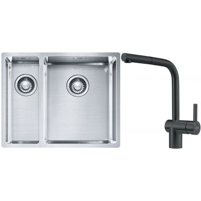 Franke Box BXX 260/160-34-16 zlewozmywak 56x45 cm stalowy z baterią kuchenną Atlas czarna stal szlachetna (1270369916, 1150550427)