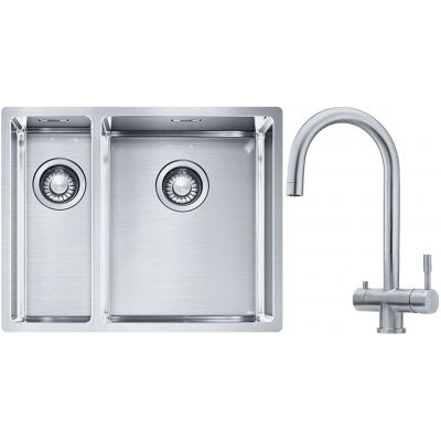 Franke Box BXX 260/160-34-16 zlewozmywak 56x45 cm stalowy z baterią kuchenną Eos stal szlachetna (1270369916, 1200179979)