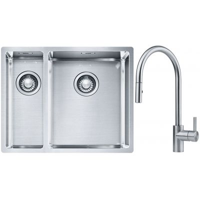 Franke Box BXX 260/160-34-16 zlewozmywak 56x45 cm stalowy z baterią kuchenną Eos stal szlachetna (1270369916, 1150590045)