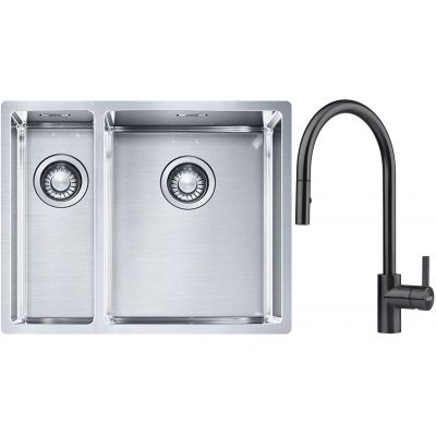 Franke Box BXX 260/160-34-16 zlewozmywak 56x45 cm stalowy z baterią kuchenną Eos czarna stal szlachetna (1270369916, 1150613671)