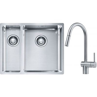Franke Box BXX 260/160-34-16 zlewozmywak 56x45 cm stalowy z baterią kuchenną Leda Neo stal szlachetna (1270369916, 1150590047)