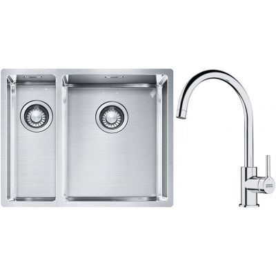 Franke Box BXX 260/160-34-16 zlewozmywak 56x45 cm stalowy z baterią kuchenną Lina chrom (1270369916, 1150693228)