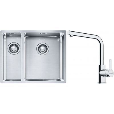 Franke Box BXX 260/160-34-16 zlewozmywak 56x45 cm stalowy z baterią kuchenną Lina chrom (1270369916, 1150693230)
