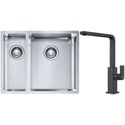 Franke Box BXX 260/160-34-16 zlewozmywak 56x45 cm stalowy z baterią kuchenną Mythos czarna stal szlachetna (1270369916, 1150550441)