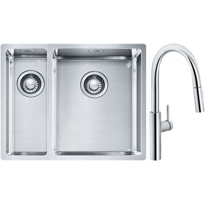 Franke Box BXX 260/160-34-16 zlewozmywak 56x45 cm stalowy z baterią kuchenną Pescara L Slide-In chrom (1270369916, 1150538940)