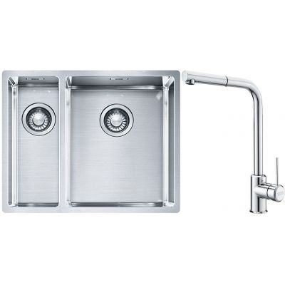Franke Box BXX 260/160-34-16 zlewozmywak 56x45 cm stalowy z baterią kuchenną Sirius Side chrom (1270369916, 1150668280)
