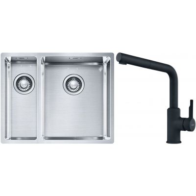 Franke Box BXX 260/160-34-16 zlewozmywak 56x45 cm stalowy z baterią kuchenną Urban czarny mat (1270369916, 1150627523)