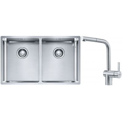 Franke Box BXX 220/120 34-34 zlewozmywak 74x45 cm stalowy z baterią kuchenną Atlas stal szlachetna (1270370188, 1150521439)