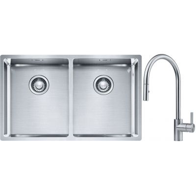 Franke Box BXX 220/120 34-34 zlewozmywak 74x45 cm stalowy z baterią kuchenną Eos stal szlachetna (1270370188, 1150590045)