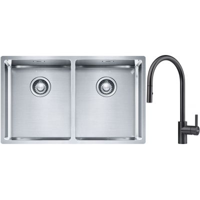 Franke Box BXX 220/120 34-34 zlewozmywak 74x45 cm stalowy z baterią kuchenną Eos czarna stal szlachetna (1270370188, 1150613671)