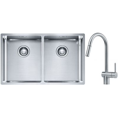 Franke Box BXX 220/120 34-34 zlewozmywak 74x45 cm stalowy z baterią kuchenną Leda Neo stal szlachetna (1270370188, 1150590047)