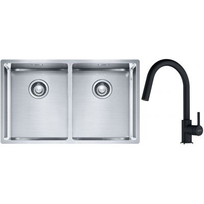 Franke Box BXX 220/120 34-34 zlewozmywak 74x45 cm stalowy z baterią kuchenną Lina kamienny szary (1270370188, 1150626057)