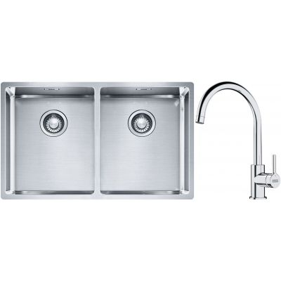 Franke Box BXX 220/120 34-34 zlewozmywak 74x45 cm stalowy z baterią kuchenną Lina chrom (1270370188, 1150693228)