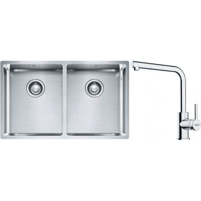 Franke Box BXX 220/120 34-34 zlewozmywak 74x45 cm stalowy z baterią kuchenną Lina chrom (1270370188, 1150712420)