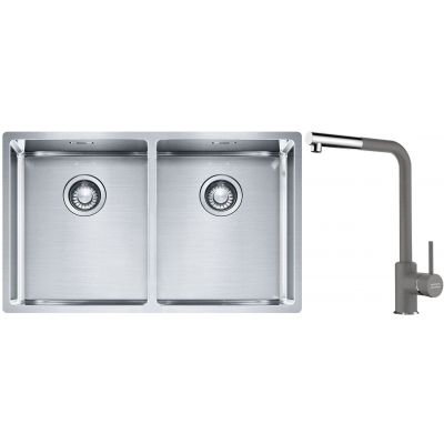 Franke Box BXX 220/120 34-34 zlewozmywak 74x45 cm stalowy z baterią kuchenną Sirius Side chrom (1270370188, 1150668280)