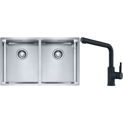 Franke Box BXX 220/120 34-34 zlewozmywak 74x45 cm stalowy z baterią kuchenną Urban czarny mat (1270370188, 1150627523)