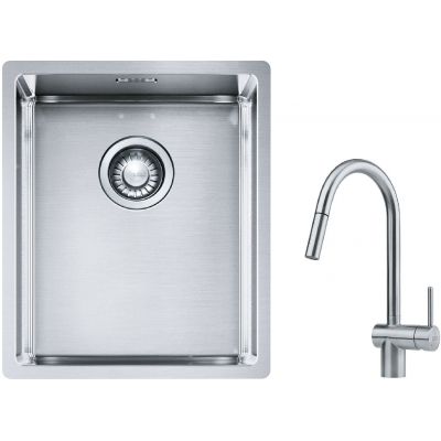 Franke Box BXX 210/110-34 zlewozmywak 38x45 cm stalowy z baterią kuchenną Leda Neo stal szlachetna (1270453653, 1150590047)