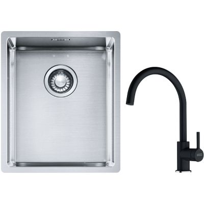 Franke Box BXX 210/110-34 zlewozmywak 38x45 cm stalowy z baterią kuchenną Lina onyx (1270453653, 1150626020)