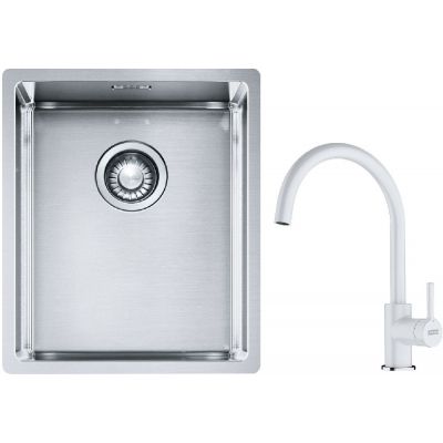 Franke Box BXX 210/110-34 zlewozmywak 38x45 cm stalowy z baterią kuchenną Lina biały polarny (1270453653, 1150626024)