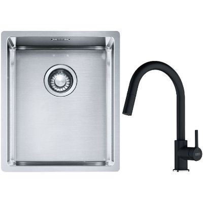 Franke Box BXX 210/110-34 zlewozmywak 38x45 cm stalowy z baterią kuchenną Lina onyx (1270453653, 1150626055)