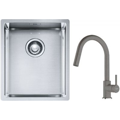 Franke Box BXX 210/110-34 zlewozmywak 38x45 cm stalowy z baterią kuchenną Lina kamienny szary (1270453653, 1150626057)