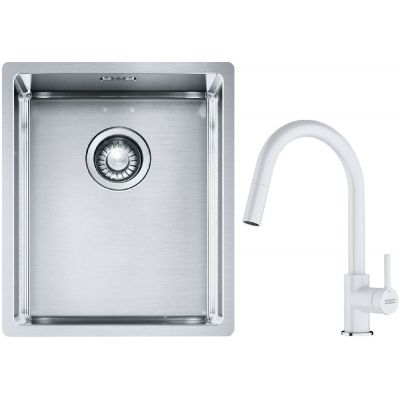 Franke Box BXX 210/110-34 zlewozmywak 38x45 cm stalowy z baterią kuchenną Lina biały polarny (1270453653, 1150626081)
