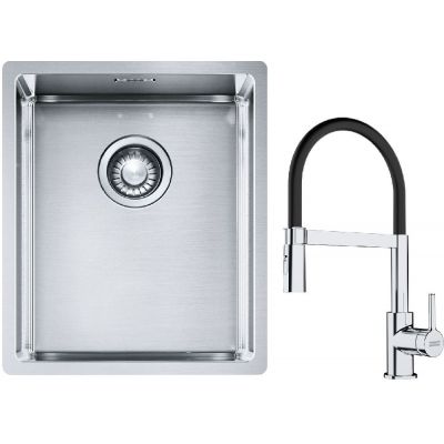 Franke Box BXX 210/110-34 zlewozmywak 38x45 cm stalowy z baterią kuchenną Lina chrom/czarny (1270453653, 1150626085)