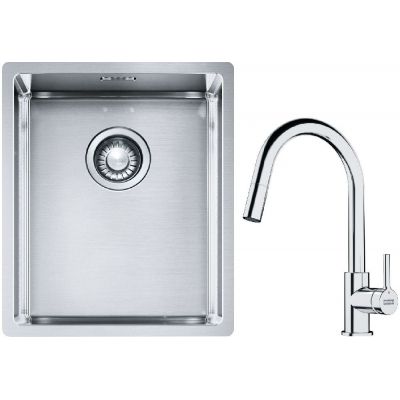 Franke Box BXX 210/110-34 zlewozmywak 38x45 cm stalowy z baterią kuchenną Lina chrom (1270453653, 1150693229)