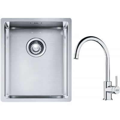 Franke Box BXX 210/110-34 zlewozmywak 38x45 cm stalowy z baterią kuchenną Lina chrom (1270453653, 1150693228)