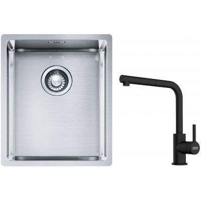 Franke Box BXX 210/110-34 zlewozmywak 38x45 cm stalowy z baterią kuchenną Lina czarny mat (1270453653, 1150712435)