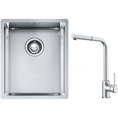 Franke Box BXX 210/110-34 zlewozmywak 38x45 cm stalowy z baterią kuchenną Sirius Side chrom (1270453653, 1150668280)