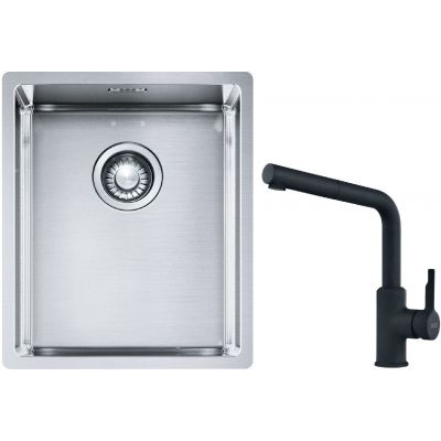 Franke Box BXX 210/110-34 zlewozmywak 38x45 cm stalowy z baterią kuchenną Urban czarny mat (1270453653, 1150627523)