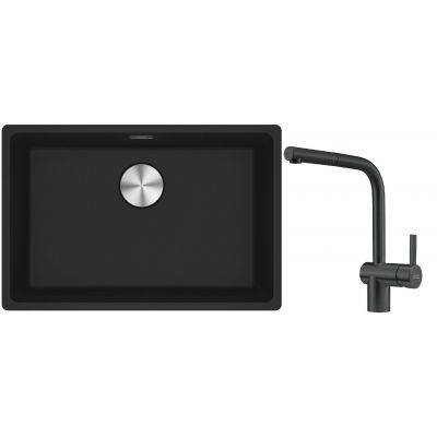 Franke Maris MRG 110-62 zlewozmywak 62x40 cm Fragranite czarny mat z baterią kuchenną Atlas czarna stal szlachetna (1250687256, 1150550427)