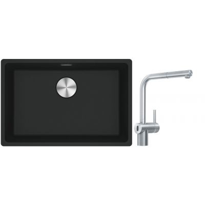 Franke Maris MRG 110-62 zlewozmywak 62x40 cm Fragranite czarny mat z baterią kuchenną Atlas Neo Sensor stal szlachetna (1250687256, 1150625523)