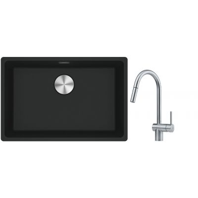 Franke Maris MRG 110-62 zlewozmywak 62x40 cm Fragranite czarny mat z baterią kuchenną Leda Neo stal szlachetna (1250687256, 1150590047)