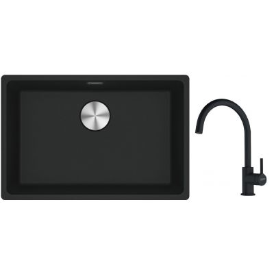 Franke Maris MRG 110-62 zlewozmywak 62x40 cm Fragranite z baterią kuchenną Lina czarny mat (1250687256, 1150626019)