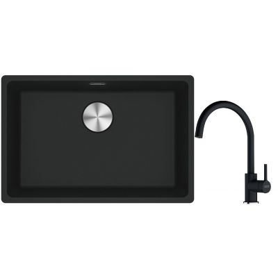 Franke Maris MRG 110-62 zlewozmywak 62x40 cm Fragranite czarny mat z baterią kuchenną Lina onyx (1250687256, 1150626020)