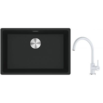 Franke Maris MRG 110-62 zlewozmywak 62x40 cm Fragranite czarny mat z baterią kuchenną Lina biały polarny (1250687256, 1150626024)