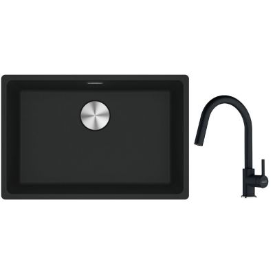Franke Maris MRG 110-62 zlewozmywak 62x40 cm Fragranite czarny mat z baterią kuchenną Lina onyx (1250687256, 1150626055)
