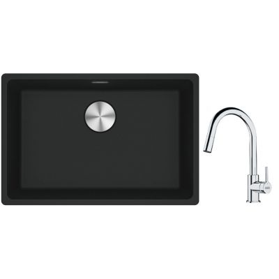 Franke Maris MRG 110-62 zlewozmywak 62x40 cm Fragranite czarny mat z baterią kuchenną Lina chrom (1250687256, 1150693229)