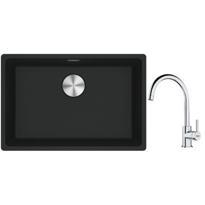 Franke Maris MRG 110-62 zlewozmywak 62x40 cm Fragranite czarny mat z baterią kuchenną Lina chrom (1250687256, 1150693228)