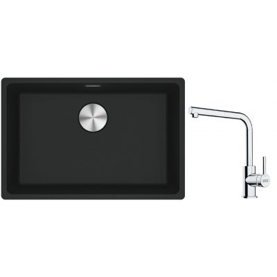 Franke Maris MRG 110-62 zlewozmywak 62x40 cm Fragranite czarny mat z baterią kuchenną Lina chrom (1250687256, 1150712420)
