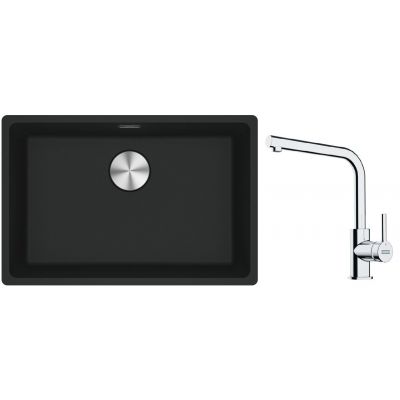 Franke Maris MRG 110-62 zlewozmywak 62x40 cm Fragranite czarny mat z baterią kuchenną Lina chrom (1250687256, 1150693230)